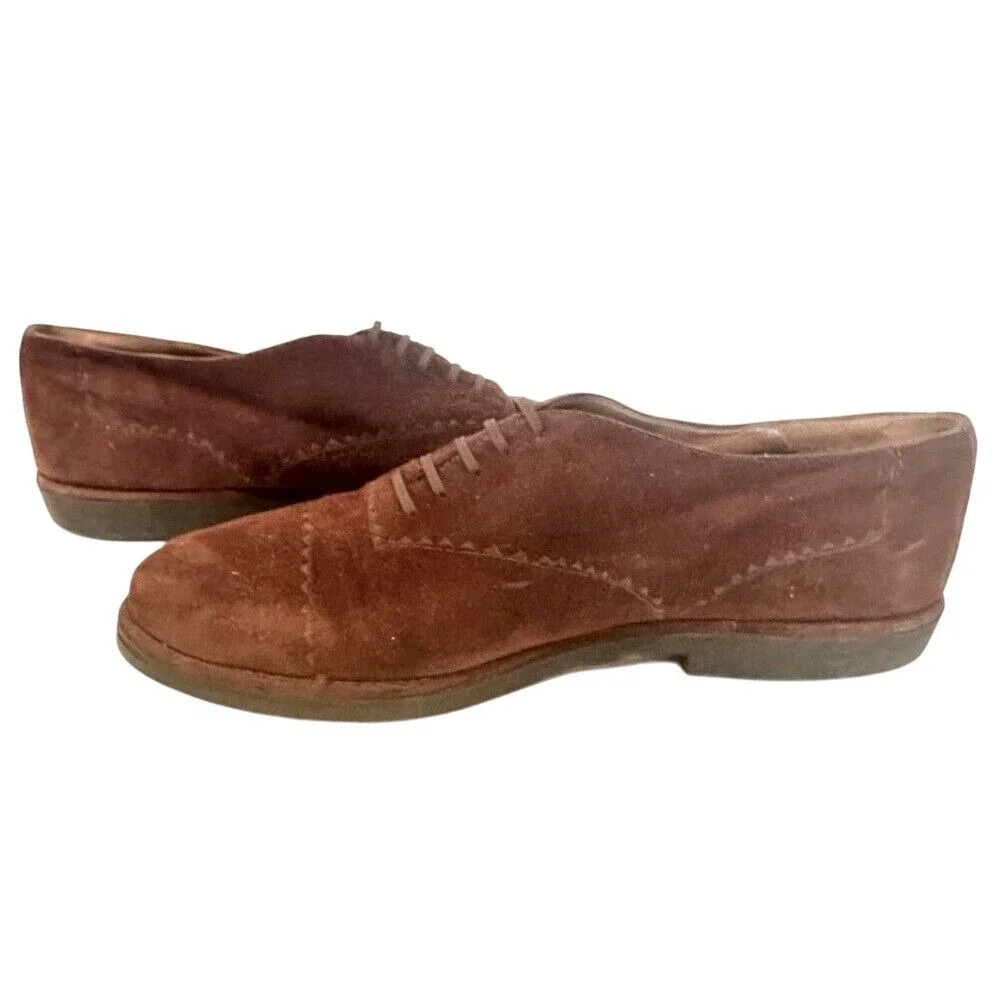 Susan Bennis Warren Edwards The‎ Crepes Suede Oxfords Men's 9 Brown Lace Up
